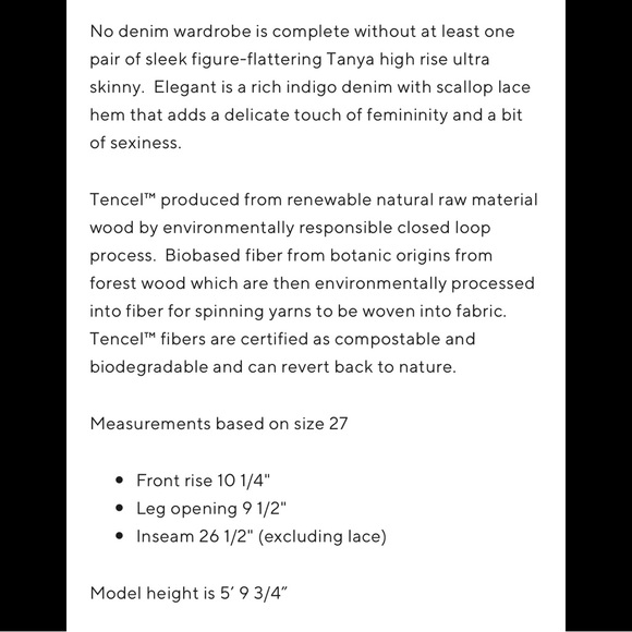 Anthro LEVEL 99 Tanya High Rise Ultra Skinny Denim Jeans In Elegant Lace Trim - Picture 12 of 13